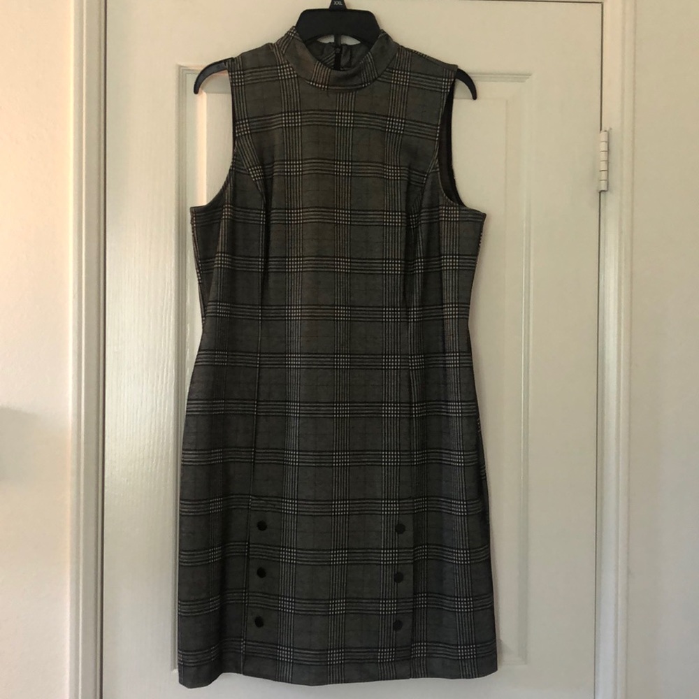 Black, White & Red Plaid Dress w/ Button Details